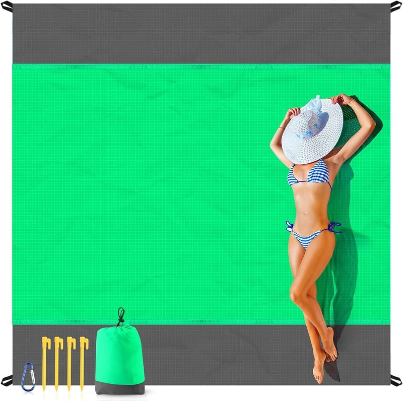 Easyfun Beach Blanket Sandproof Oversized, 79''×83'' Extra Large Beach Mat, Portable Picnic Mat for Travel Camping Hiking, Lightweight Beach Essentials Family Water Resistant Mat Nylon 210T - Image 1